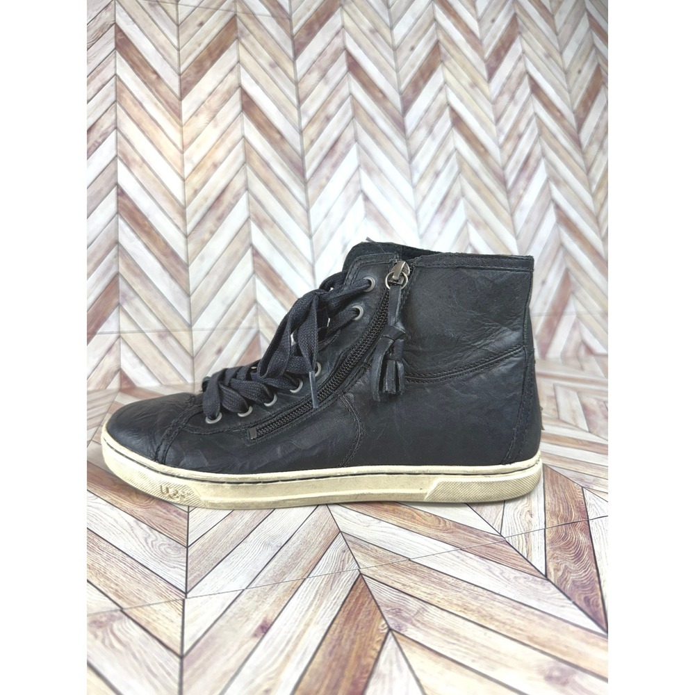 UGG Black Leather High Top Sneakers Side‎ Zips Tassels Women's Size 7.5